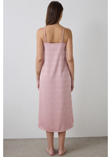 Gül Kurusu Emma Zebra Desenli V Yaka Saten Gecelik