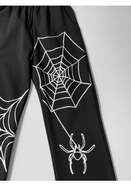 Iki Iplik Kumaş Örümcek Baskılı Esofman - Siyah -Vlmr modelleri