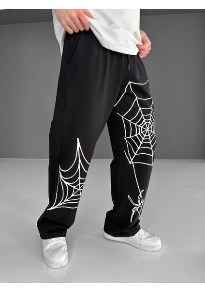 Iki Iplik Kumaş Örümcek Baskılı Esofman - Siyah -Vlmr fırsatları