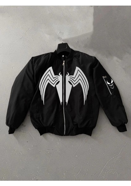 Unisex Siyah Bomber Mont - Venom Beyaz Örümcek Logolu,- Siyah -Vlmr fiyatları