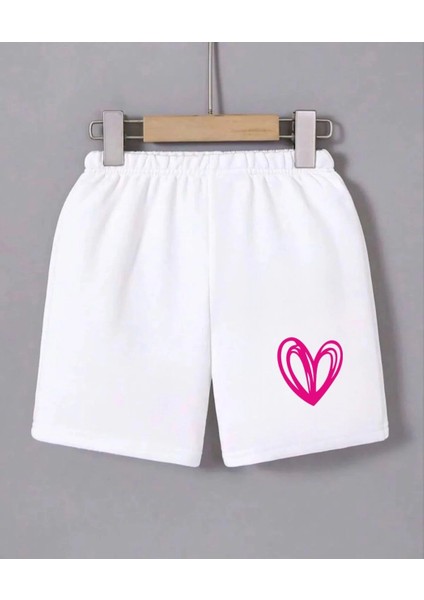 Kadın Beli Lastikli Baskılı Mini Şort - Beyaz -Vlmr