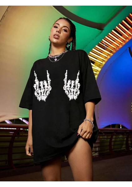 Kadın Baskılı Oversize T-Shirt - Siyah -Vlmr fiyatları