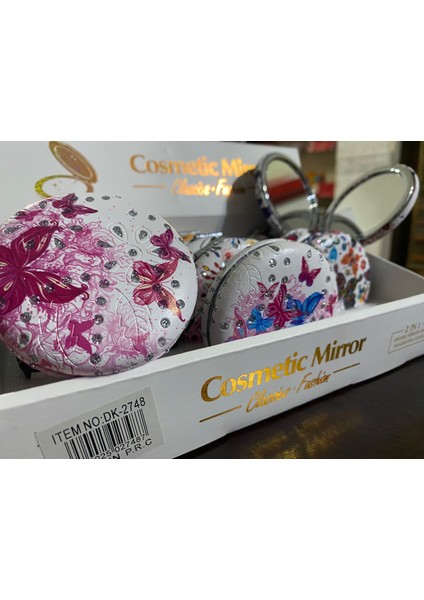 Yuvarlak Kelebek Desenli Taşlı Görünümlü Cep Aynası modelleri