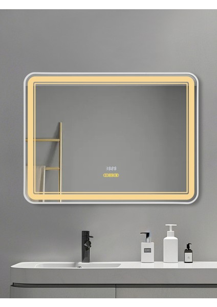 Akıllı Ayna Buğu Çözücülü Hareket Sensörlü 3 LED Işıklı Beyaz Çerçeveli Banyo Aynası 80 x 60 cm fiyatları