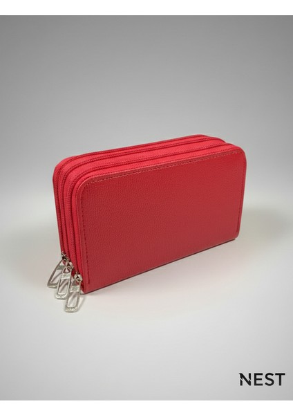 Sunii Deri Kırmızı 3 Fermuarlı Kalemlik, Cüzdan, Kadın Cüzdanı fiyatları