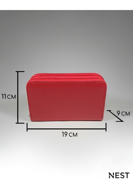 Sunii Deri Kırmızı 3 Fermuarlı Kalemlik, Cüzdan, Kadın Cüzdanı modelleri