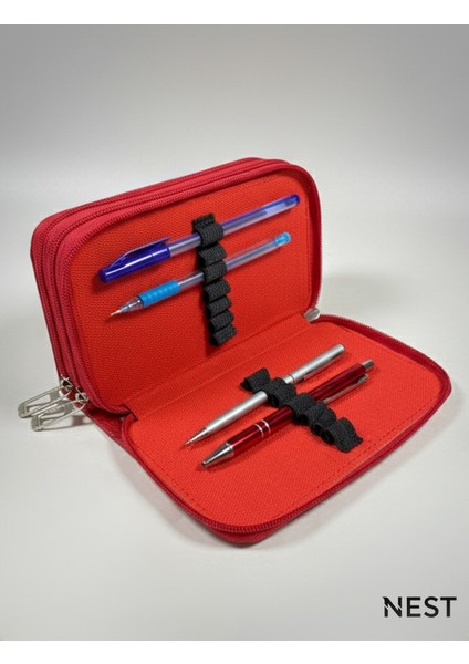 Sunii Deri Kırmızı 3 Fermuarlı Kalemlik, Cüzdan, Kadın Cüzdanı