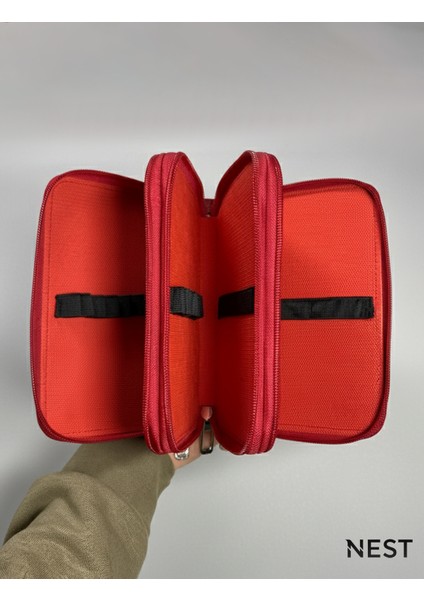 Sunii Deri Kırmızı 3 Fermuarlı Kalemlik, Cüzdan, Kadın Cüzdanı