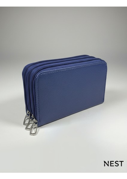 Sunii Deri Lacivert 3 Fermuarlı Kalemlik, Cüzdan, Kadın Cüzdanı fiyatları