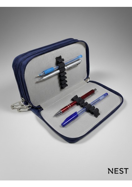 Sunii Deri Lacivert 3 Fermuarlı Kalemlik, Cüzdan, Kadın Cüzdanı