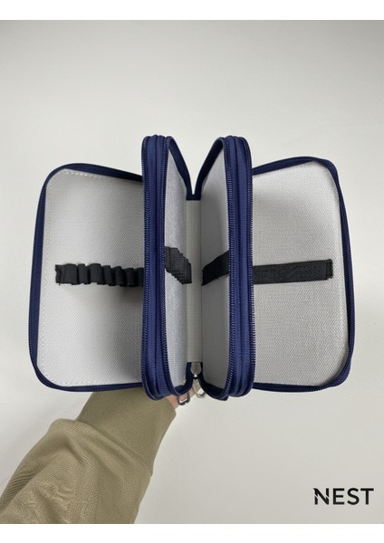 Sunii Deri Lacivert 3 Fermuarlı Kalemlik, Cüzdan, Kadın Cüzdanı