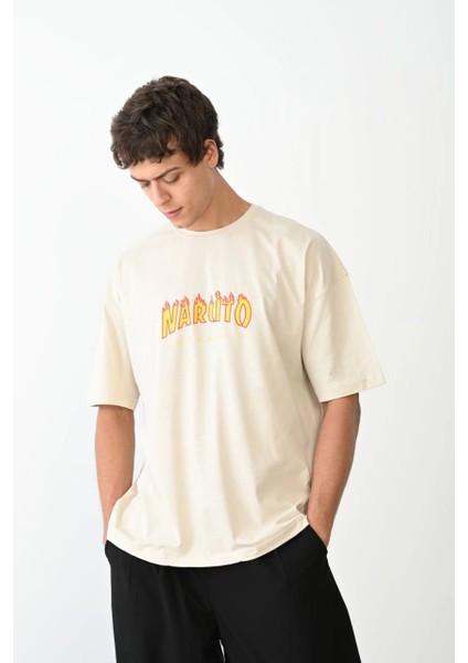 Unisex Bisiklet Yaka Baskılı Oversize T-Shirt - Beyaz -Vlmr fiyatları