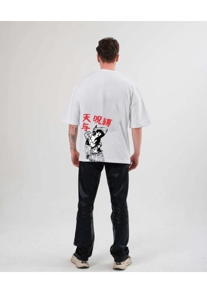 Unisex Bisiklet Yaka Baskılı Oversize T-Shirt - Beyaz -Vlmr fiyatları