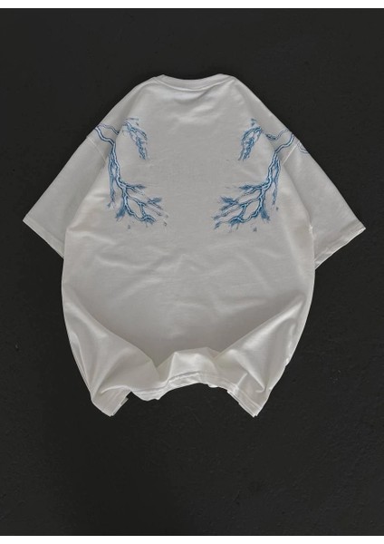 Unisex Bisiklet Yaka Baskılı Oversize T-Shirt - Beyaz -Vlmr indirimleri