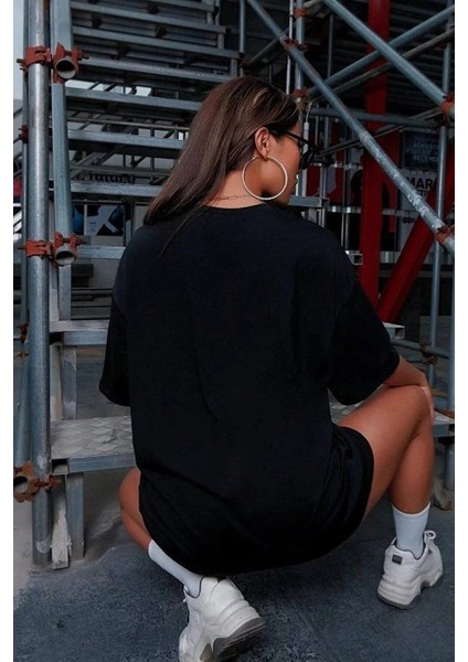 Unisex Baskılı Oversize T-Shirt - Siyah -Vlmr fiyatları