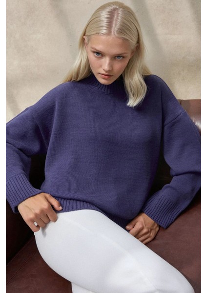 Kadın Bisiklet Yaka Relax Fit Yumuşak Triko Kazak Kobalt Mavisi