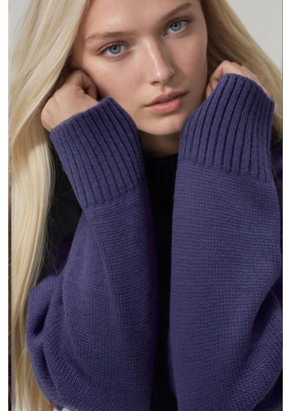 Kadın Bisiklet Yaka Relax Fit Yumuşak Triko Kazak Kobalt Mavisi