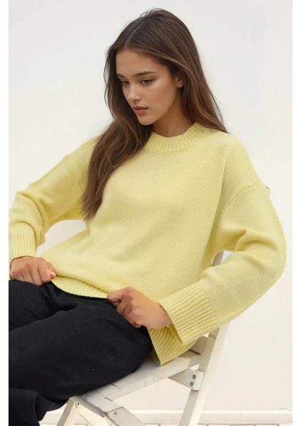 Kadın Bisiklet Yaka Relax Fit Yumuşak Triko Kazak Natural