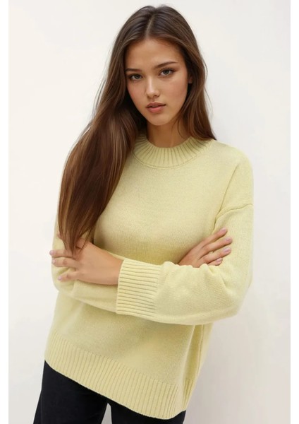 Kadın Bisiklet Yaka Relax Fit Yumuşak Triko Kazak Natural