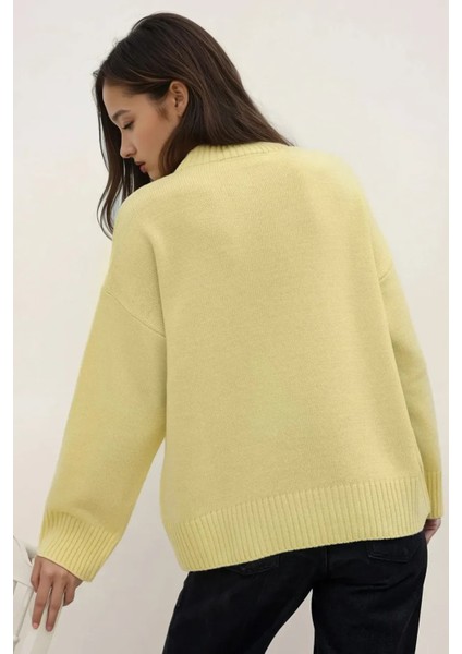 Kadın Bisiklet Yaka Relax Fit Yumuşak Triko Kazak Natural