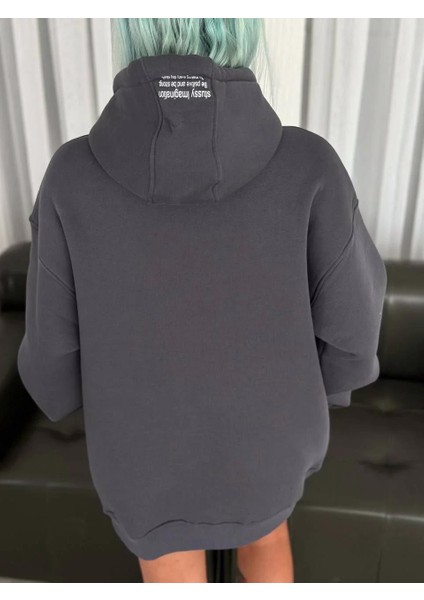 Üç Iplik Kapşonlu Baskılı Sweatshirt - Füme fiyatları