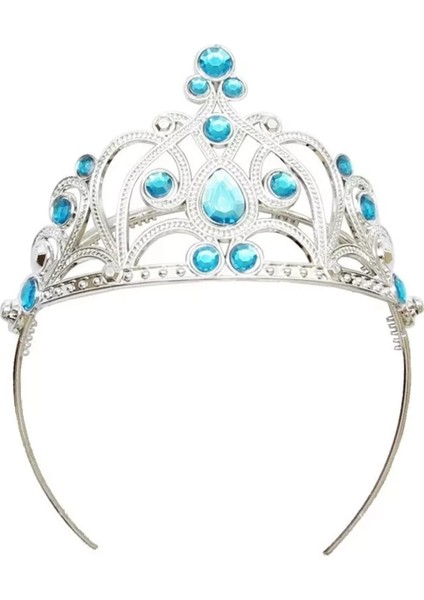 Mavi Taşlı Elsa Çocuk Tacı Prenses Tacı Kraliçe Tacı 16X14 cm fırsatları