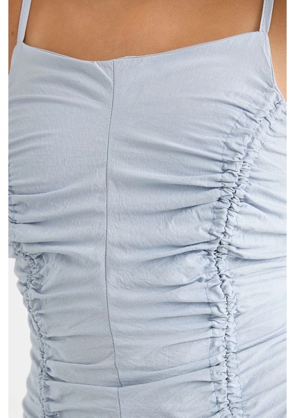 Kadın Burmalı Mini Elbise Bebek Mavisi