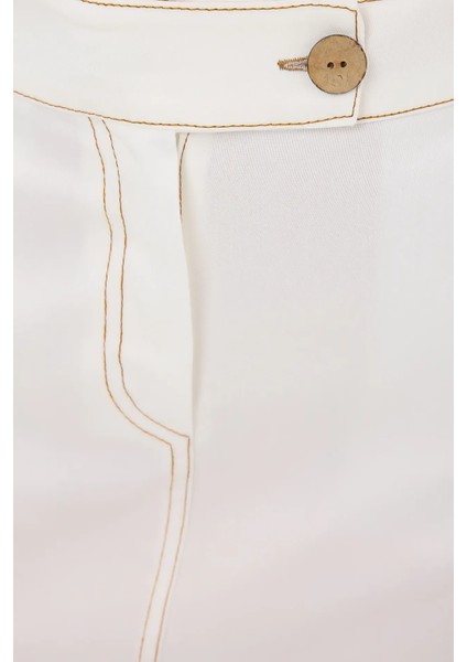 Kadın Yüksek Bel Dikiş Detaylı Mini Etek Beyaz