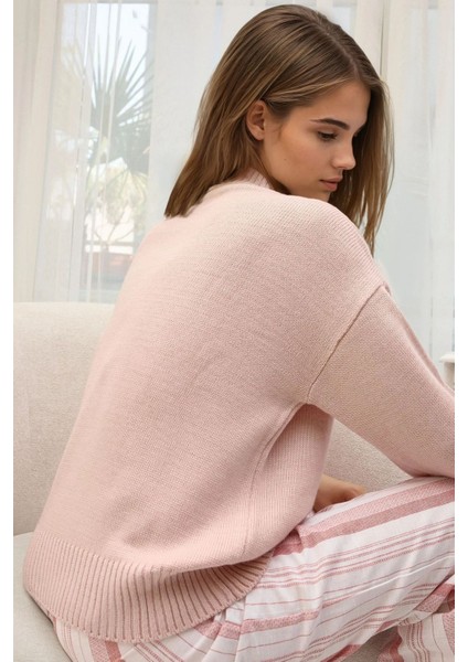 Kadın Bisiklet Yaka Relax Fit Yumuşak Triko Kazak Parlak Pembe