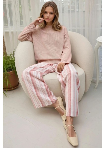 Kadın Bisiklet Yaka Relax Fit Yumuşak Triko Kazak Parlak Pembe