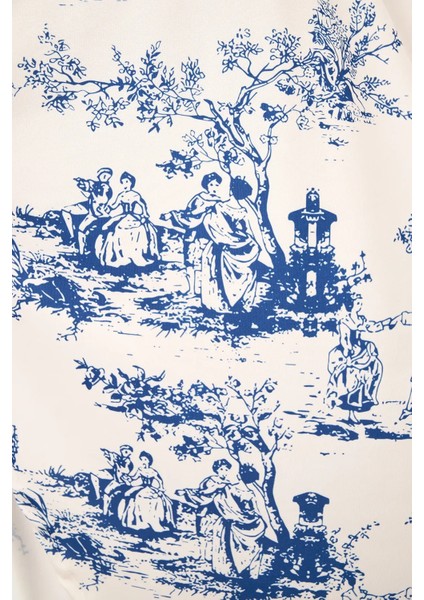 Kadın Kolsuz Baskılı Midi Elbise Maya Mavisi