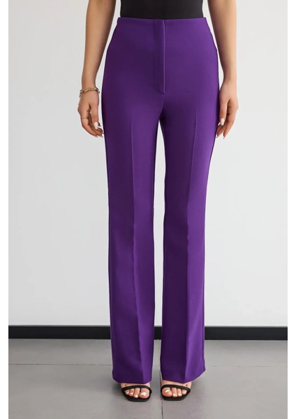 Kadın Yüksek Bel Düz Bacak Pantolon Elektrik Moru