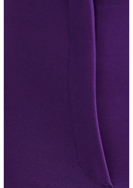 Kadın Yüksek Bel Düz Bacak Pantolon Elektrik Moru