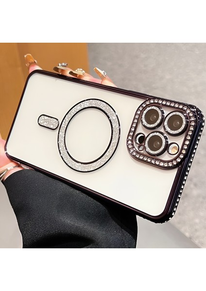 Iphone 12 Pro Uyumlu Şeffaf Taşlı Magsafe Özellikli Kılıf