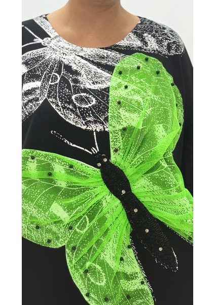 Büyük Beden Viskon Taşlı Boncuk Detaylı Kapri Kol Oversize Kadın Bluz indirimleri