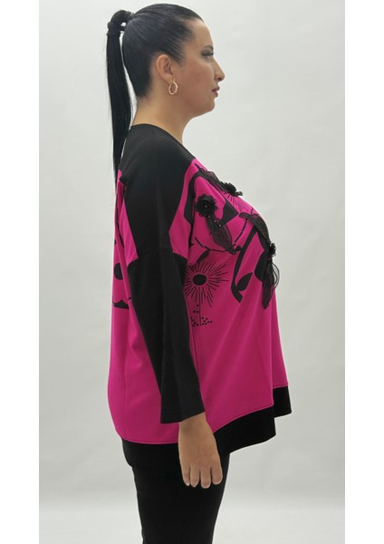 Büyük Beden Taşlı Çiçek Detaylı Uzun Kol Oversize Kadın Bluz modelleri