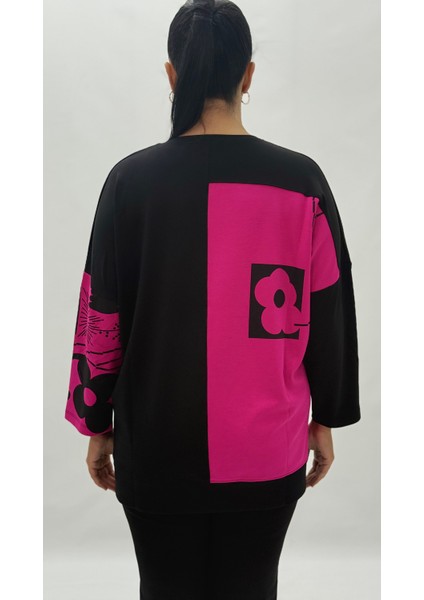 Büyük Beden Taşlı Çiçek Detaylı Uzun Kol Oversize Kadın Bluz fırsatları