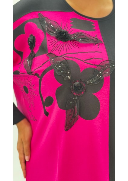 Büyük Beden Taşlı Çiçek Detaylı Uzun Kol Oversize Kadın Bluz indirimleri