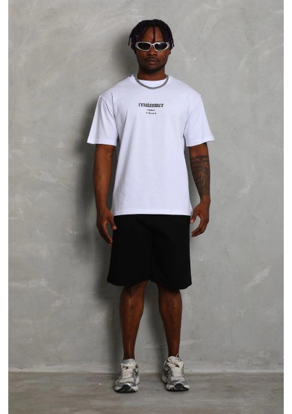 Unisex Oversize Baskılı Bisiklet Yaka T-Shirt - Beyaz -Vlmr fiyatları