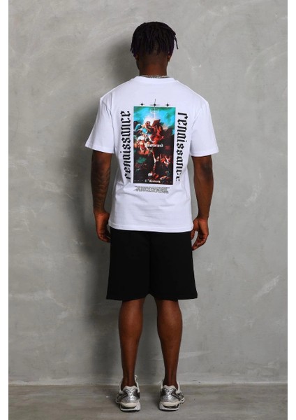 Unisex Oversize Baskılı Bisiklet Yaka T-Shirt - Beyaz -Vlmr fırsatları