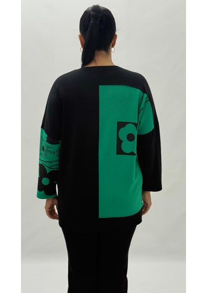 Büyük Beden Taşlı Çiçek Detaylı Uzun Kol Oversize Kadın Bluz fırsatları