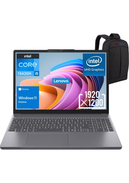 Ideapad Slim 3 Intel Core I5 13420H 16GB 512GB SSD Widows 11 15.3" Wuxga Taşınabilir Bilgisayar 83K1004ETR + Emtech Çanta