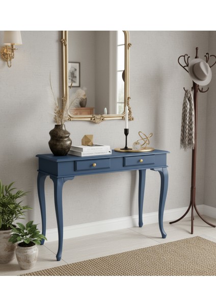 120 cm Masif Çekmeceli Lükens Mavi Dresuar