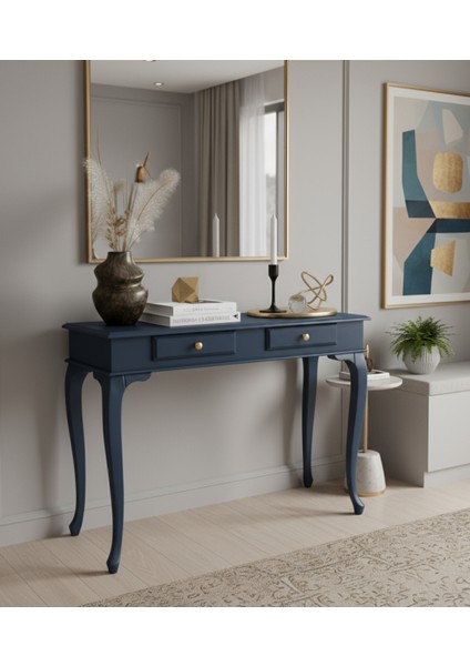 120 cm Masif Çekmeceli Lükens Koyu Mavi Dresuar