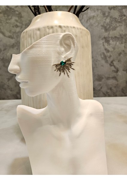 Şık Taşlı Kanat Desenli Küpe modelleri