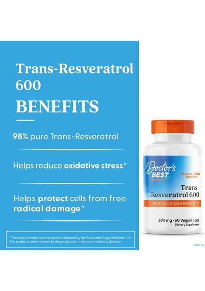 Trans-Resveratrol 600 98% Pure Brain & Cognitive 60 Veggie Caps fiyatları