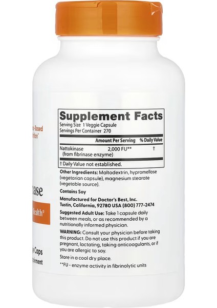 Nattokinase Gut Health 2,000 Fus 270 Veggie Caps fırsatları