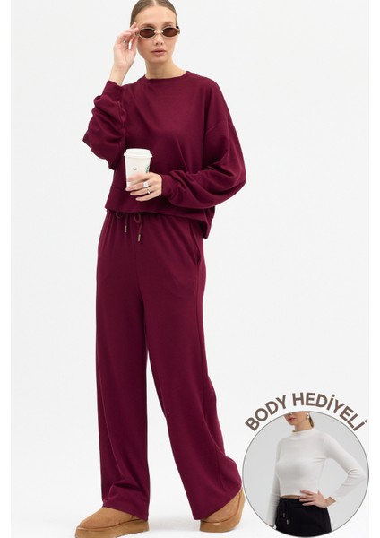 Rahat Esnek Uzun Kollu Premium Kumaş Modal Bordo Alt-Üst Takım