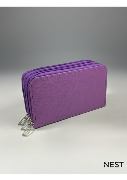 Sunii Deri Mor 3 Fermuarlı Kalemlik, Cüzdan, Kadın Cüzdanı fiyatları