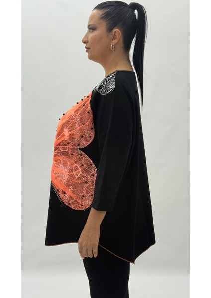 Büyük Beden Viskon Taşlı Boncuk Detaylı Kapri Kol Oversize Kadın Bluz modelleri